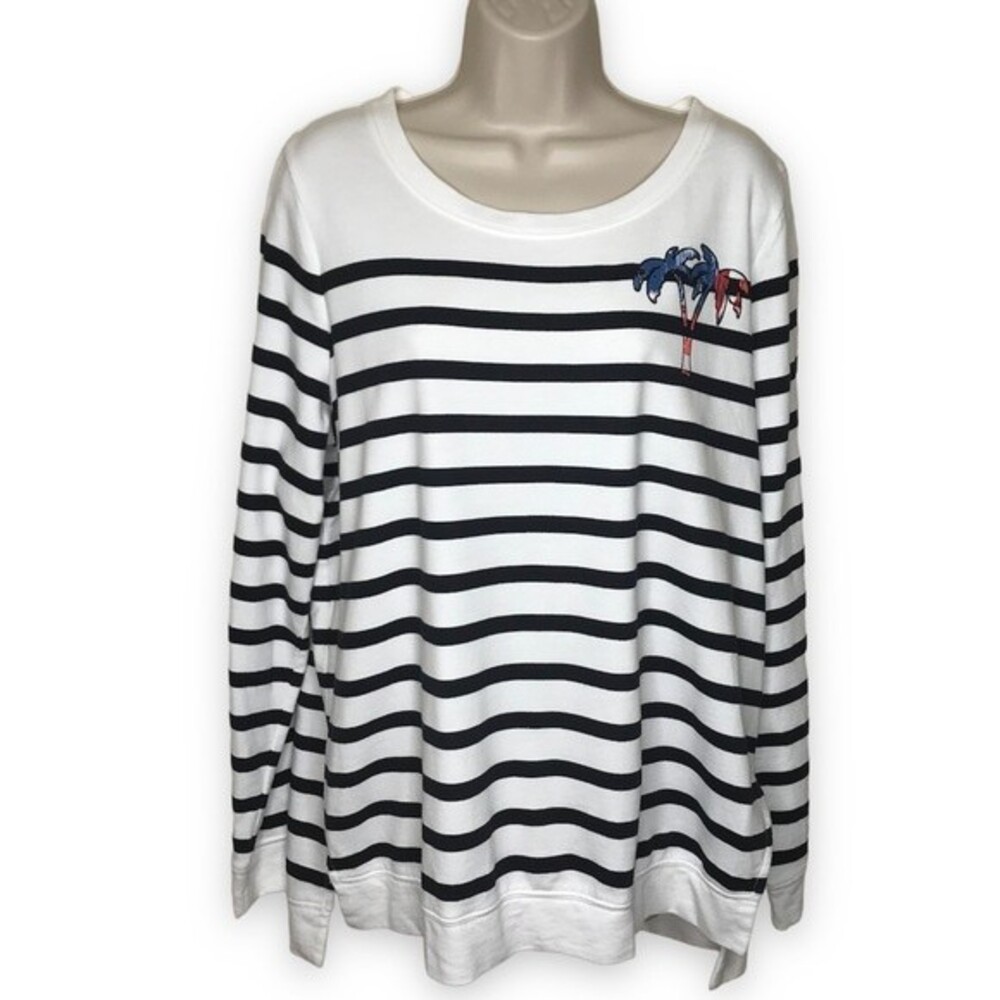 NWT Crown & Ivy Palm Flag Stars n Stripes Nautical French Terry Pullover Medium